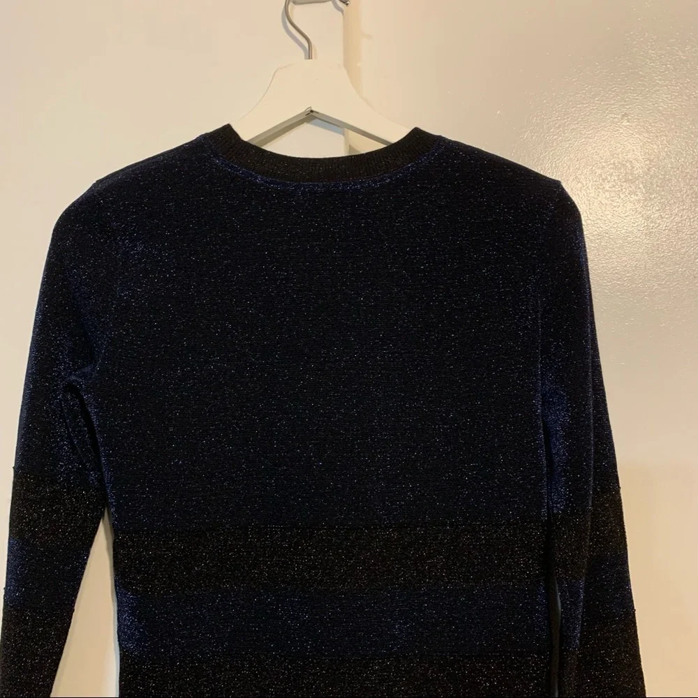 Tory Burch XS color block wool blend pullover crew neck sweater ribbed metallic